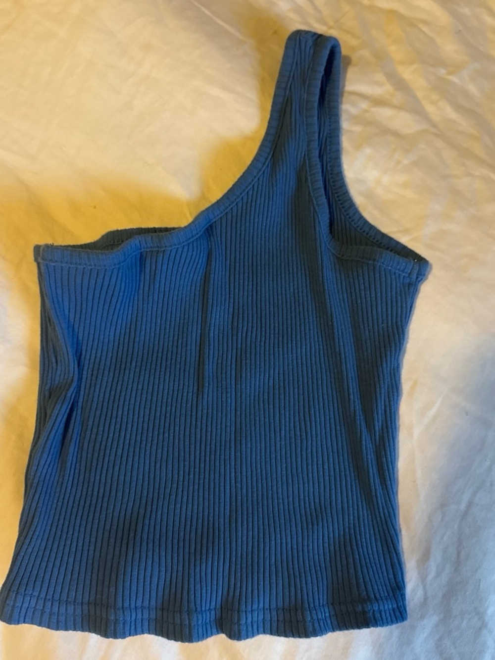 Blue One-Shoulder Ribbed Tank Top - Picture 2 of 2